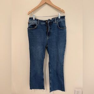 Pilcro Midnight Blue Straight-Leg Jeans with Frayed Hem